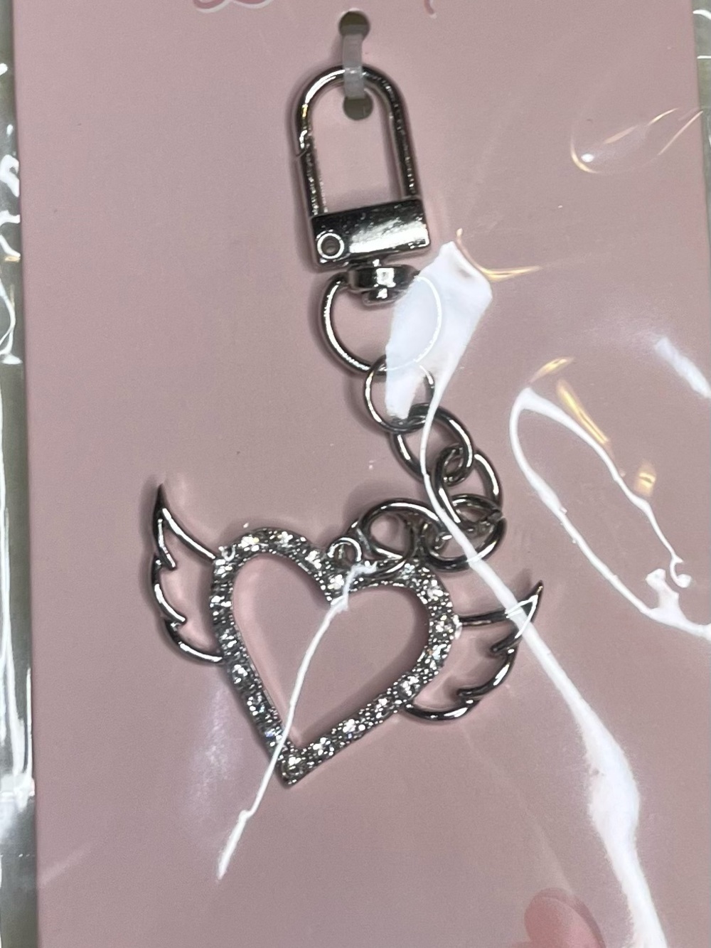 Silver Winged Heart Keychain Bag Charm - Women Accessories